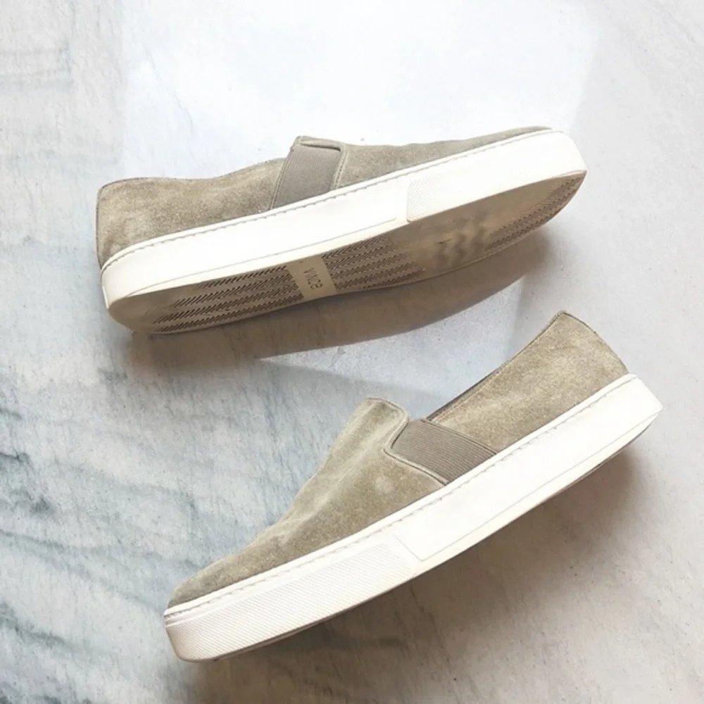 Vince Warren Platform Slip-On Sneakers Taupe Suede size 7